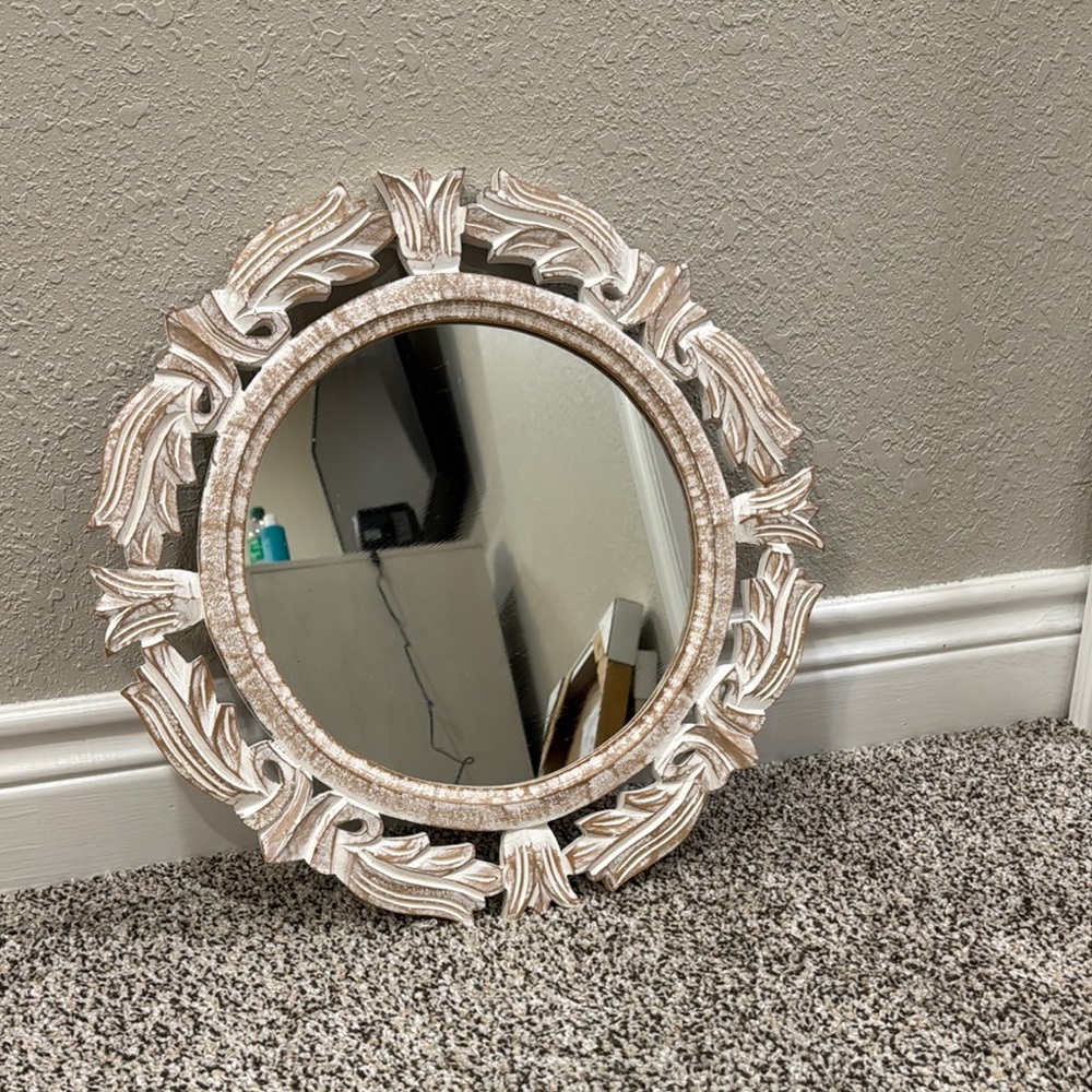 White and Tan Decorative Wall Mirror